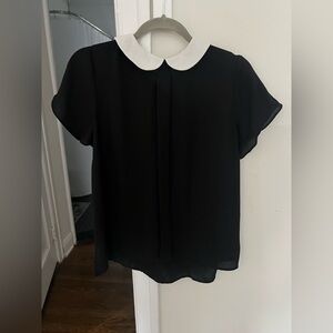 CeCe Black Blouse with White Peter Pan Collar